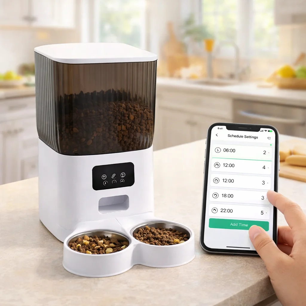 Setting up smart cat feeder wifi scheduling on smartphone app